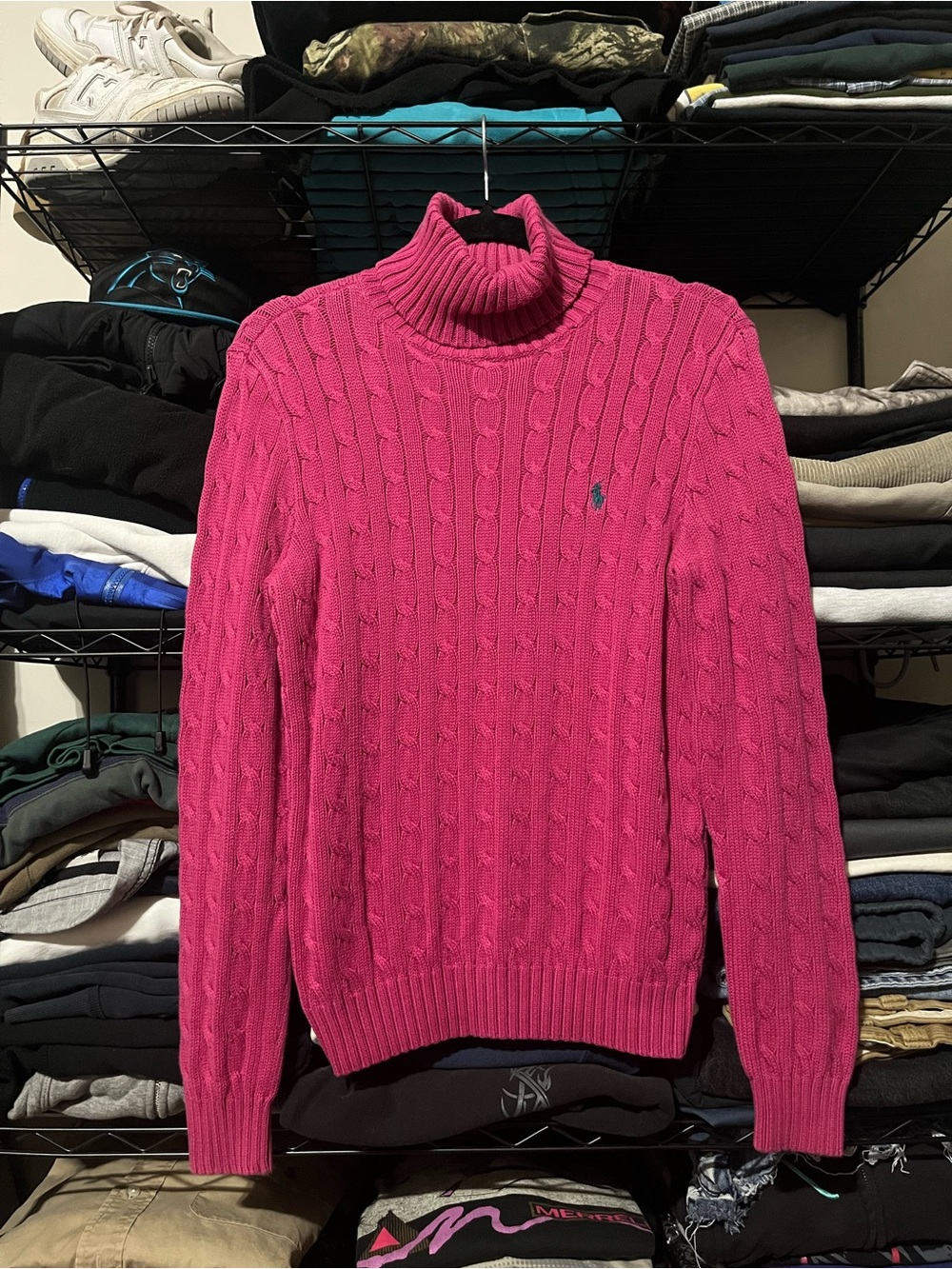 Ralph Lauren Hot Pink Cable-Knit Turtleneck Sweater